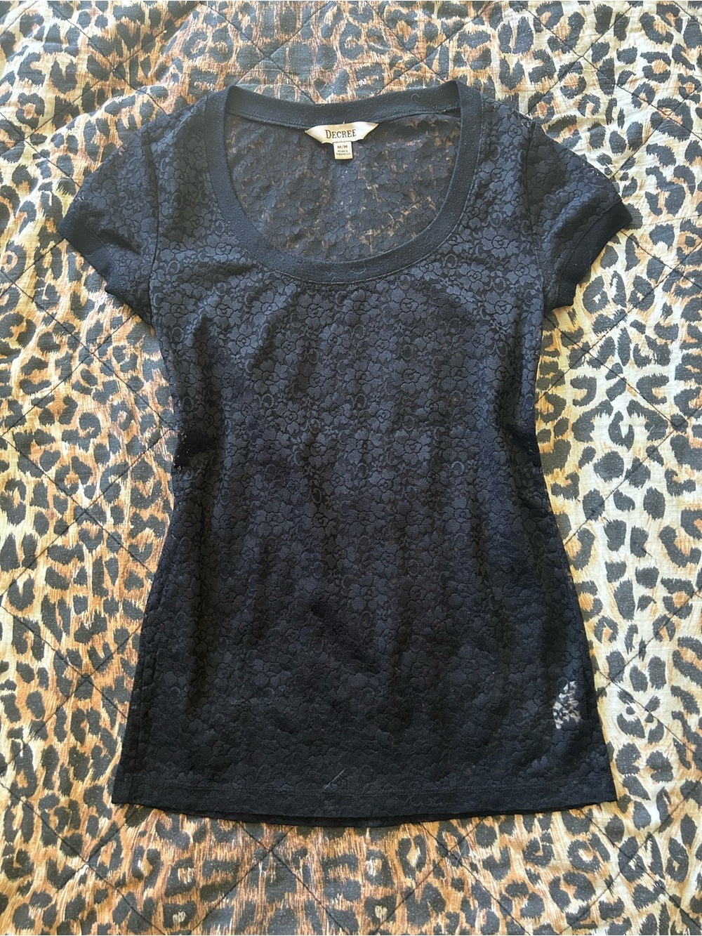 Decree Black Floral Lace Short Sleeve Tee